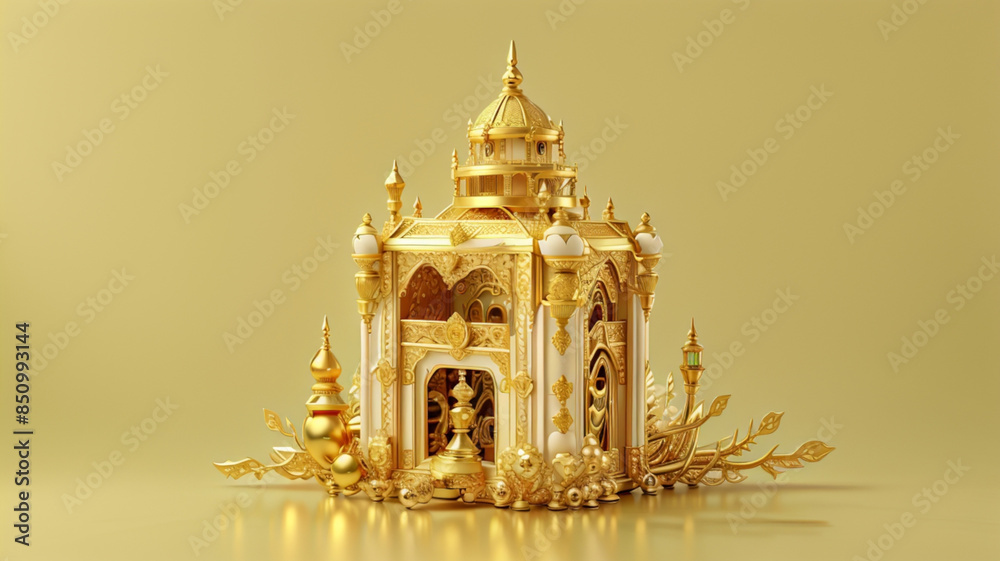 Obraz premium a gold and white temple with a gold background.