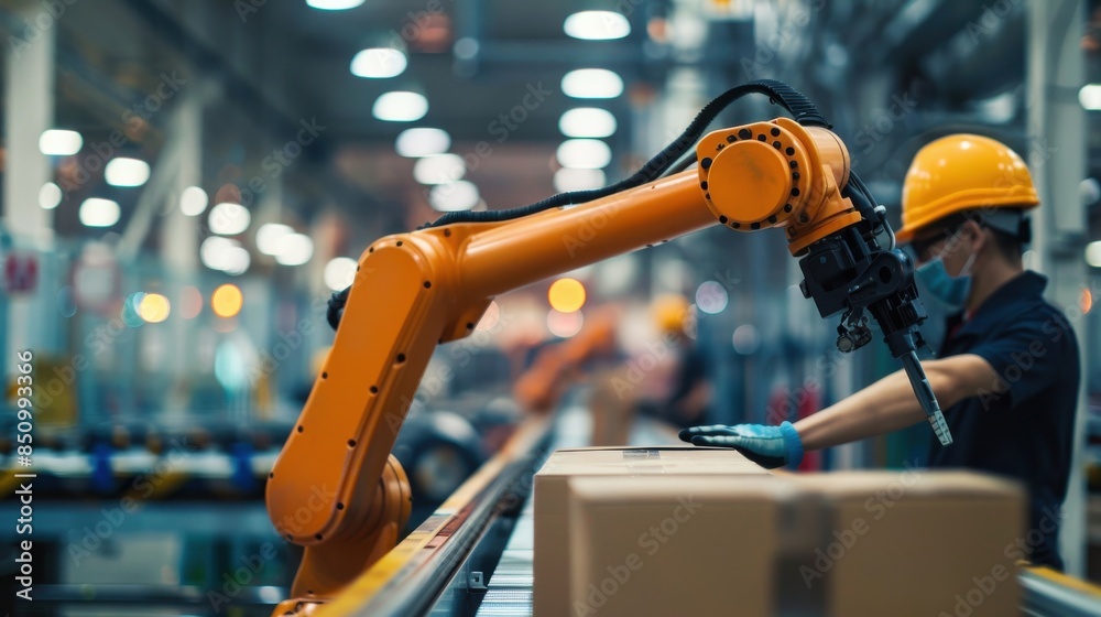 Workers efficiently picking and packing orders with robotic assistance. Workers efficiently picking and packing orders with robotic assistance.