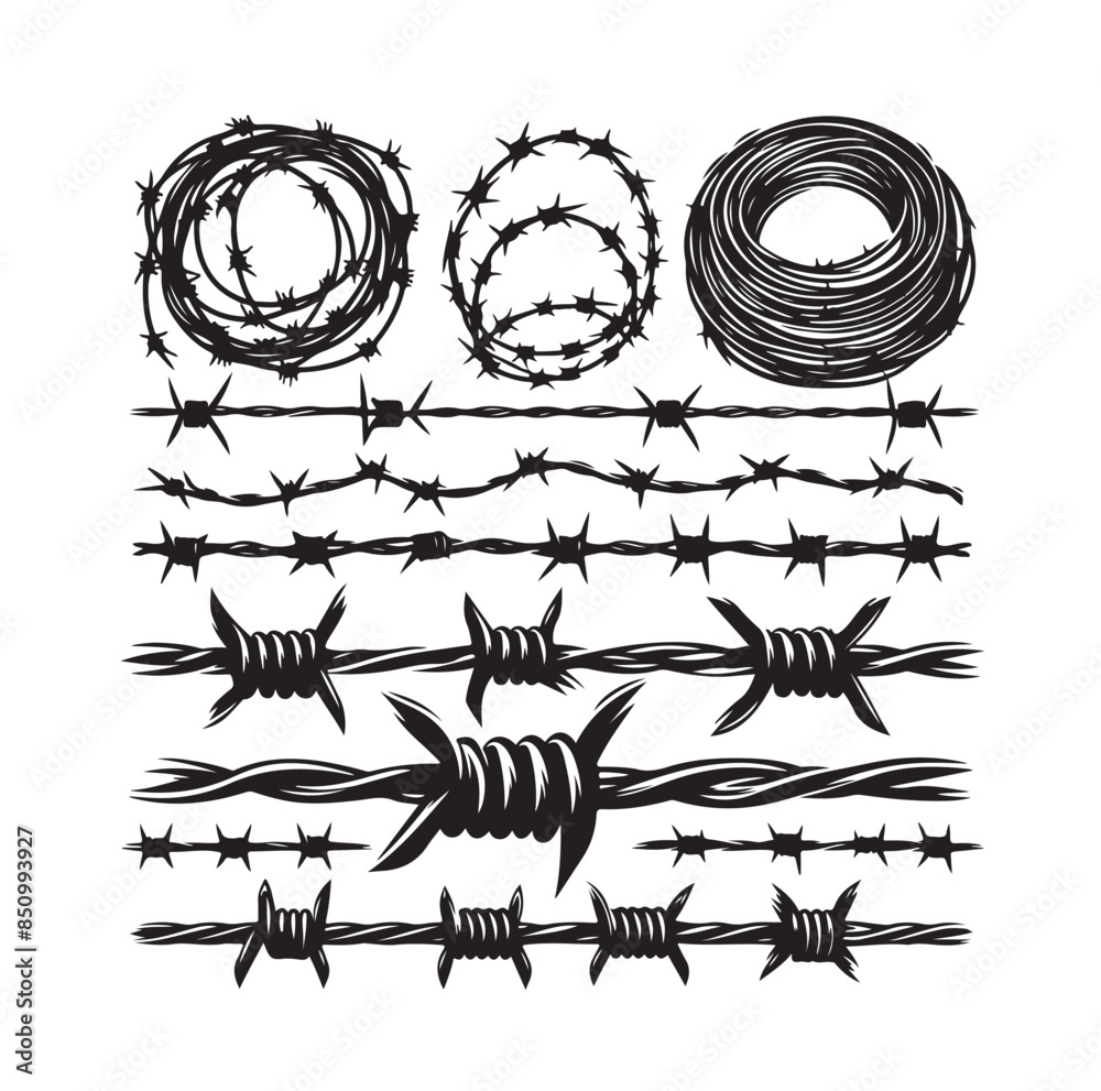 Barber Wire set isolated white background. Razor Wire in trendy minimal ...