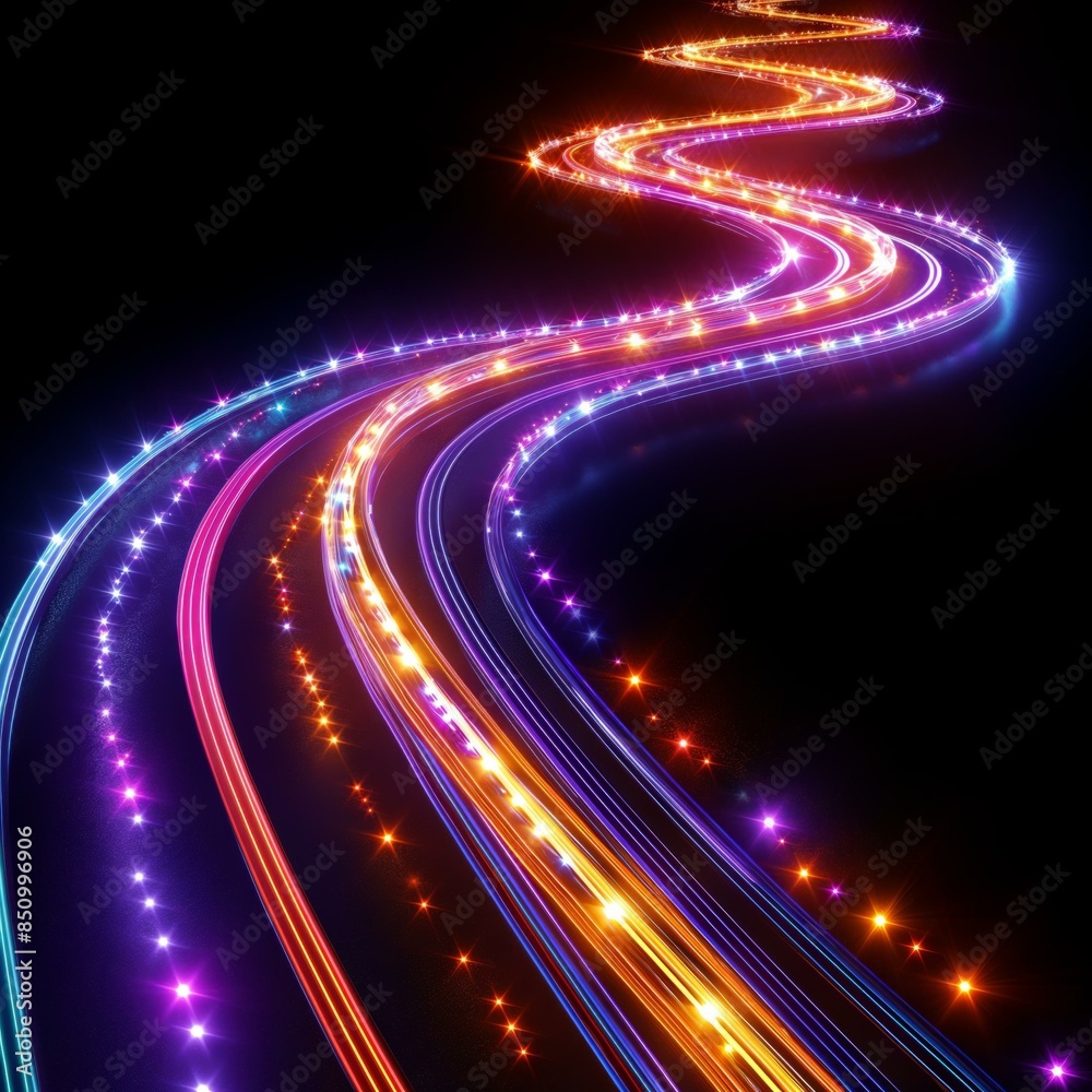 A vibrant display of dynamic light trails in neon colors winding through a dark background, creating a sense of speed and motion. A vibrant display of dynamic light trails in neon colors winding through a dark background, creating a sense of speed and motion.