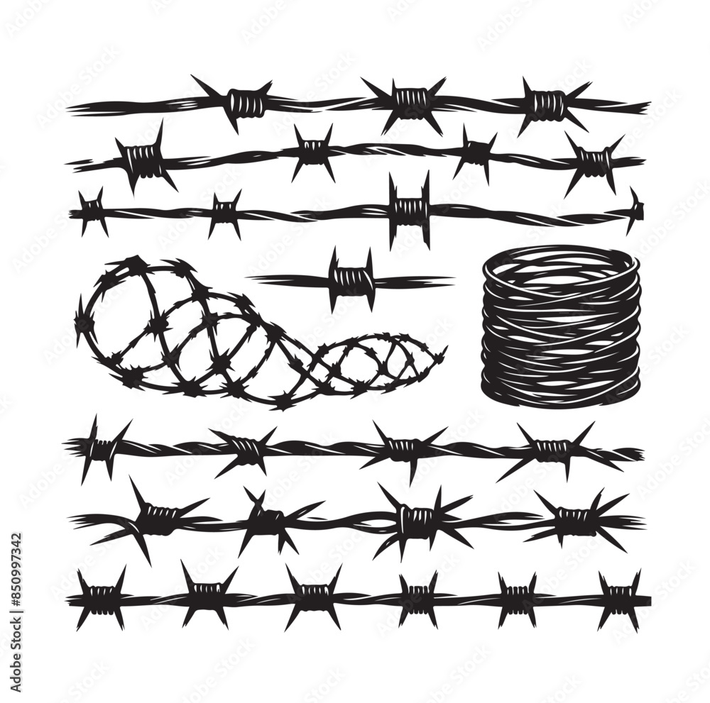 Barber Wire set isolated white background. Razor Wire in trendy minimal ...