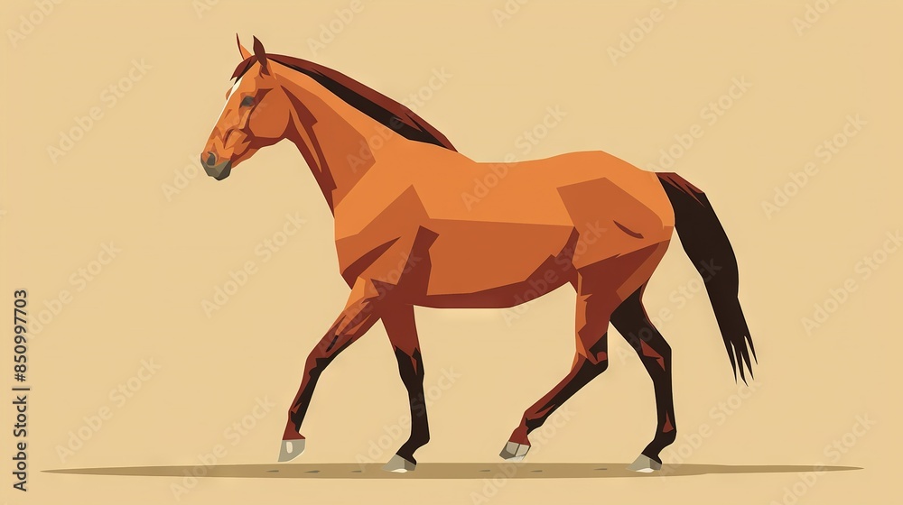 Obraz premium A brown horse stands atop a brown floor alongside white and tan walls