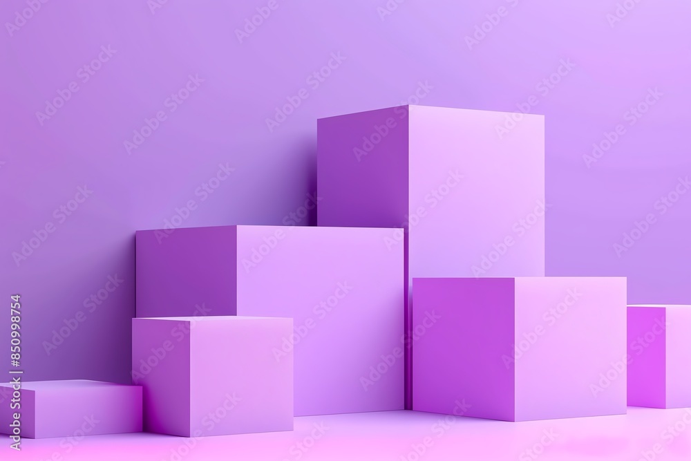 Soft purple cube podiums on a purple gradient background, monochromatic and soothing Soft purple cube podiums on a purple gradient background, monochromatic and soothing