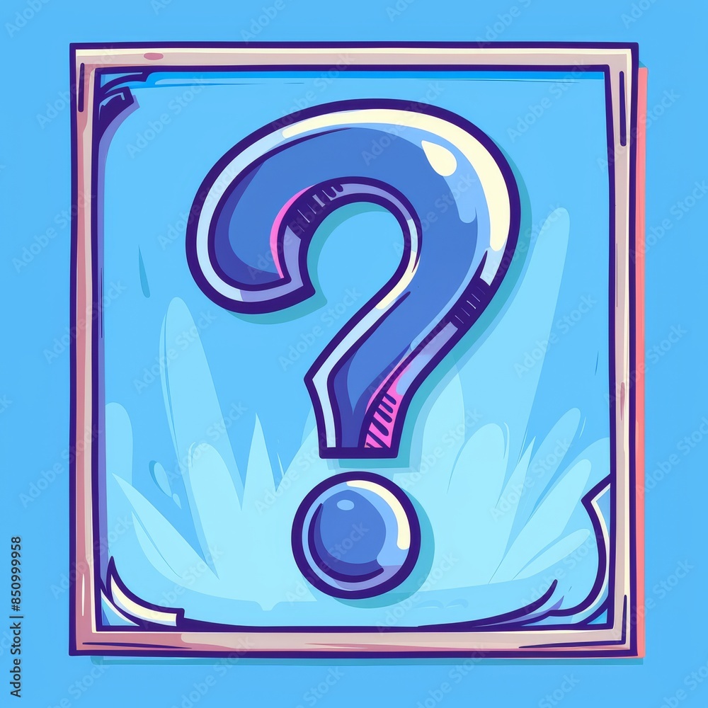 Creative Artistic Blue Question Mark Icon in Cartoon Style Inside a Decorative Frame with Playful Abstract Background Creative Artistic Blue Question Mark Icon in Cartoon Style Inside a Decorative Frame with Playful Abstract Background