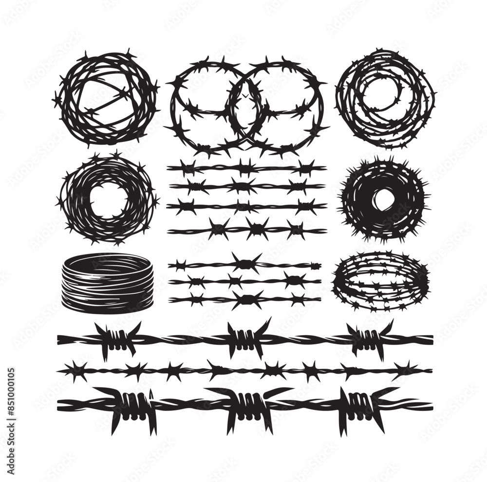 Barber Wire set isolated white background. Razor Wire in trendy minimal ...