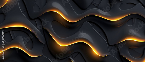 Abstract Black and Yellow Fluid Wave Design Background for Creative Digital Art and High-Tech Graphics