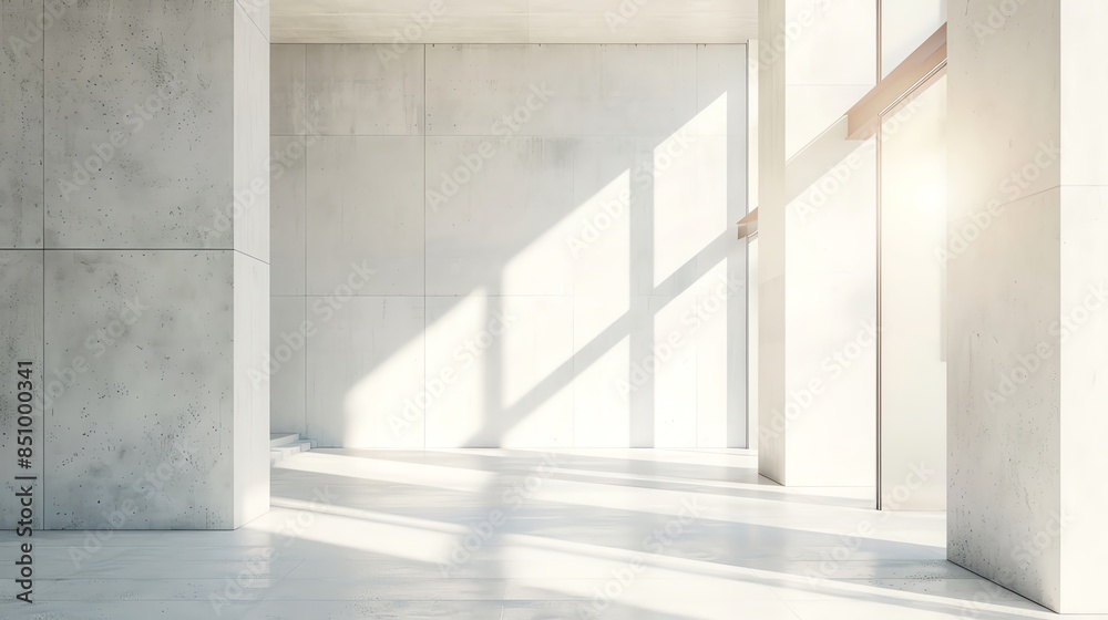 Fototapeta premium Bright white wall with a bold, sunlit glare from a clerestory window, emphasizing clarity and openness
