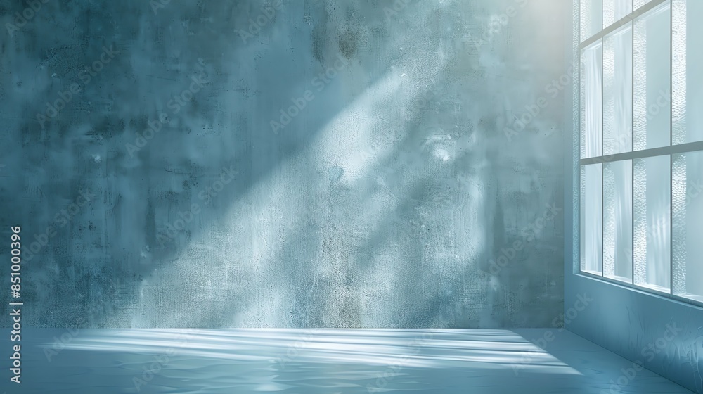 Gentle blue wall with a diffuse light glare from a frosted glass window, adding texture and interest to the space Gentle blue wall with a diffuse light glare from a frosted glass window, adding texture and interest to the space
