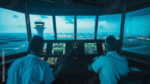 Wallpaper Mural Air traffic controllers in a control tower, monitoring aircraft movements  Torontodigital.ca