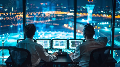 Wallpaper Mural Air traffic controllers in a control tower, monitoring aircraft movements  Torontodigital.ca