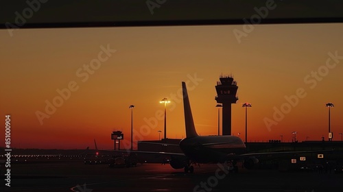 Wallpaper Mural A Hamburg airport at sunset, plane silhouetted against the sky  Torontodigital.ca