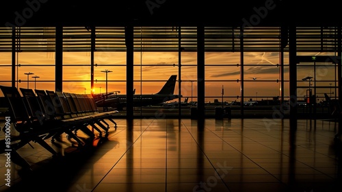 Wallpaper Mural A Hamburg airport at sunset, plane silhouetted against the sky  Torontodigital.ca