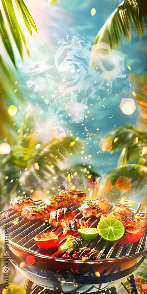 Summer picnic background with barbecue