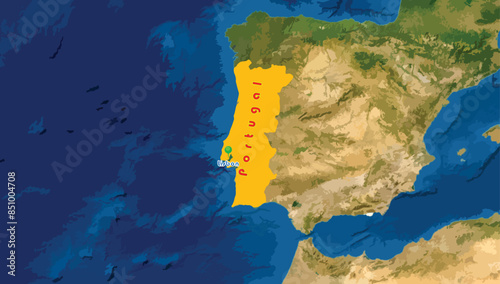 The Portuguese Republic map and Libson, capital city. It is an European members and neighbor of Spain. The location on the Atlantic Ocean has shaped the country culture, cuisine like salt cod, grilled