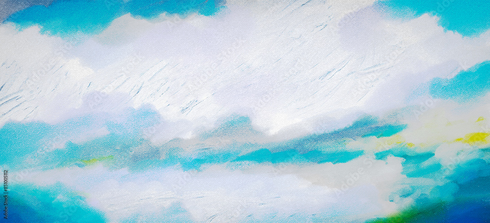 Impressionistic Long Cloudscape or Landscape of Clouds Over a Mountain Range In Aquamarine & White & Gray with Canvas & Paint Texture Impressionistic Long Cloudscape or Landscape of Clouds Over a Mountain Range In Aquamarine & White & Gray with Canvas & Paint Texture