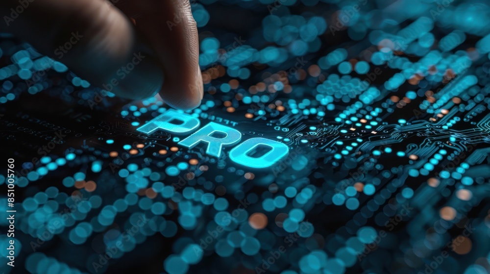 Obraz premium Finger Touching Digital Pro on Circuit Board