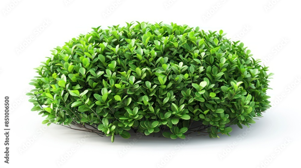 a lush, dense garden hedge with vibrant green leaves, meticulously trimmed and isolated on a white background a lush, dense garden hedge with vibrant green leaves, meticulously trimmed and isolated on a white background