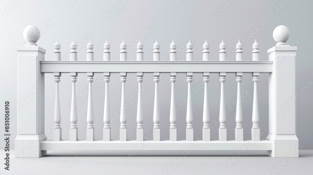 A classic white wooden fence with ornate posts, displayed elegantly against a subtle, neutral background, suggesting simplicity and elegance A classic white wooden fence with ornate posts, displayed elegantly against a subtle, neutral background, suggesting simplicity and elegance