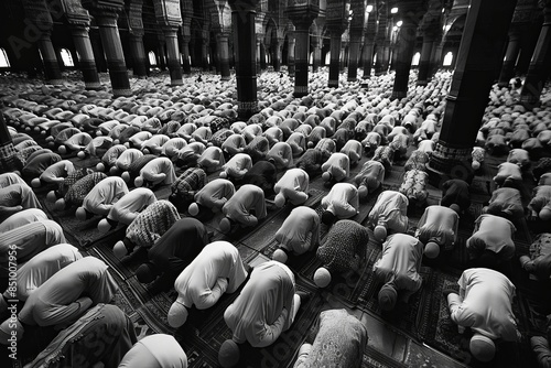 Muslim Islamic men's community in a mosque to perform prayers religious rituals, close up photo