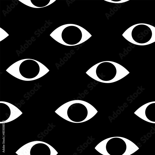 Hand drawn cute cartoon seamless pattern with mystery eyes. Flat vector searching for opportunity print in colored doodle. Searching for opportunity. Data analysis background, wrapping or wallpaper.