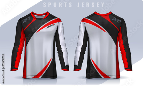 t-shirt sport design template, Long sleeve soccer jersey mockup for football club. uniform front and back view,Motocross jersey.	