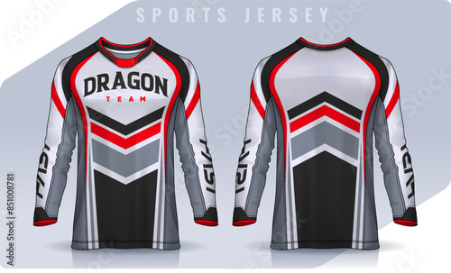 t-shirt sport design template, Long sleeve soccer jersey mockup for football club. uniform front and back view,Motocross jersey.	