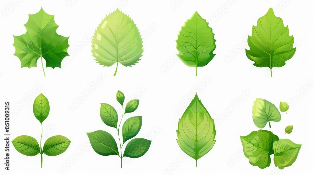 green leaf icons set, white background, 16:9 green leaf icons set, white background, 16:9