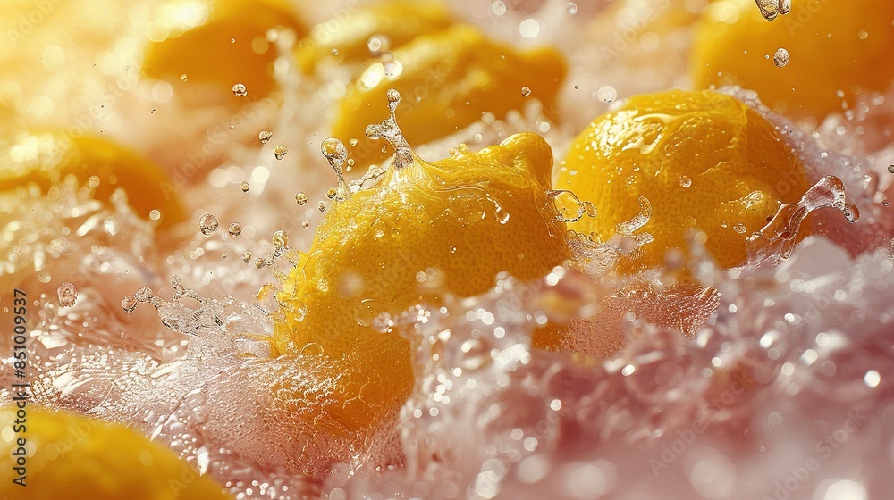 A photo of close-up lemons with water droplets on top A photo of close-up lemons with water droplets on top