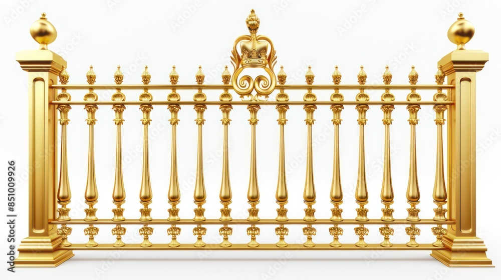 Fototapeta premium A detailed and luxurious golden fence featuring intricate designs and ornaments, perfect for high-end properties