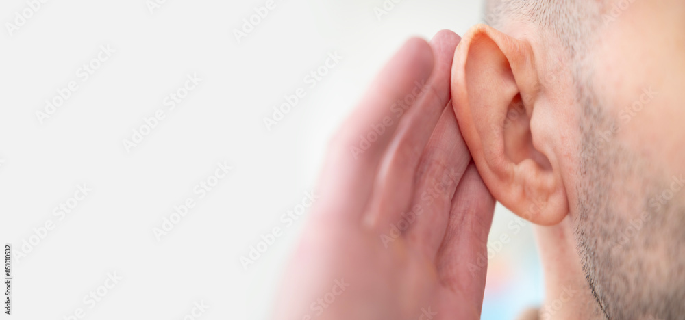 Close-up detail young male ear, showcasing intricate structure human hearing organ
