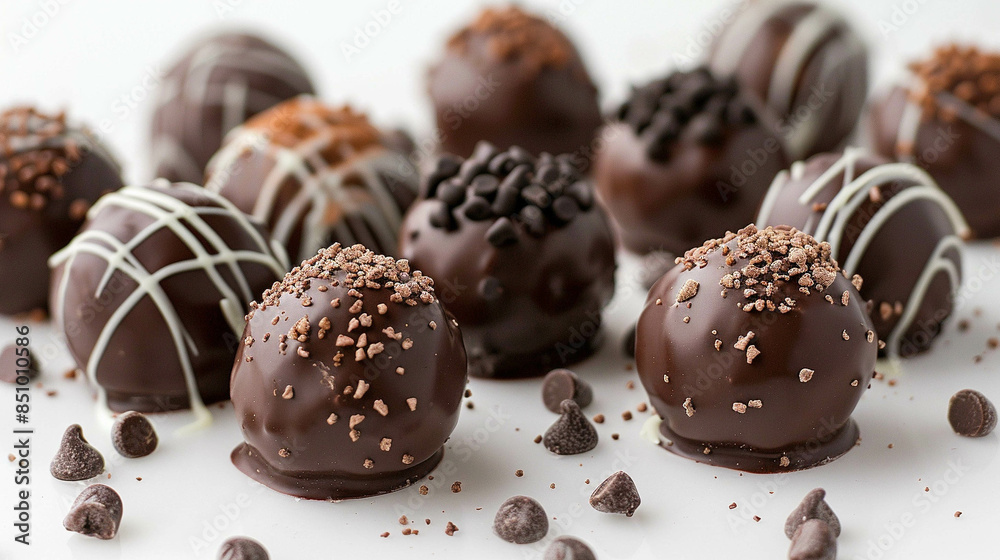 Chocolate truffels on a white background Chocolate truffels on a white background