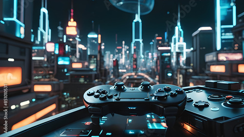 a scene depicting a vast, futuristic cityscape as seen from the perspective of a character in a gaming console.