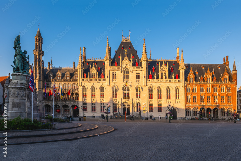 Naklejka premium General view of Provinciaal Hof, Provincial Court, on the Markt of Bruges, Belgium