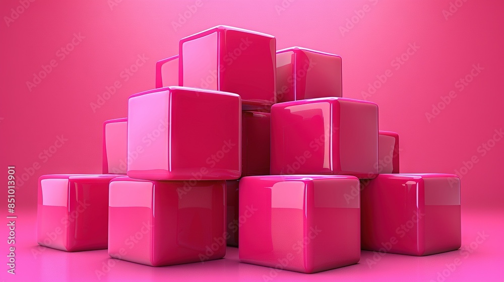 A stack of pink blocks resting on a pink ground facing a pink backdrop A stack of pink blocks resting on a pink ground facing a pink backdrop