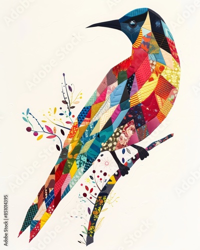 Vibrant Bird Portrait with Quilted Patterns for Whimsical Designs Generative AI photo