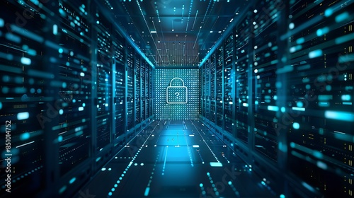 A digital fortress shielded by layers of encryption and authentication mechanisms, safeguarding online data storage used by a global business network server against cyber attacks and intrusions. © Danish