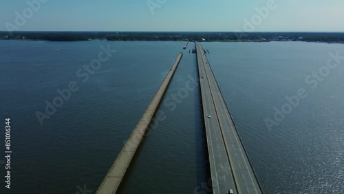 Bridge and skyline from drone flight