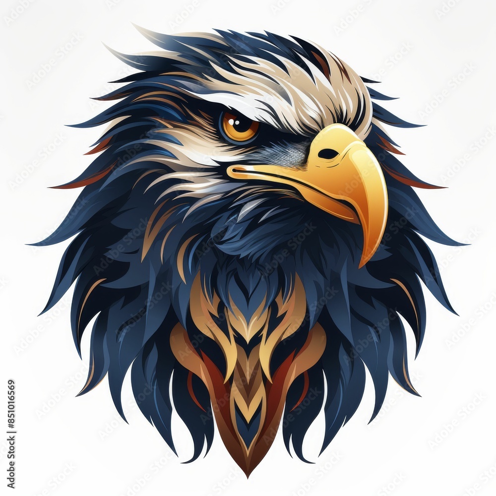 A close up of an eagle's head with a bold, fierce expression