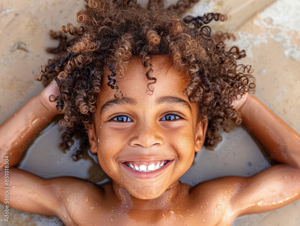 A Joyful Child Playing in Sand and Water A Joyful Child Playing in Sand and Water