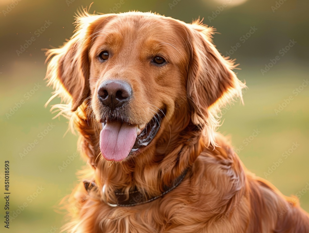 Golden Retriever Enjoying Time in Sunny Field Golden Retriever Enjoying Time in Sunny Field