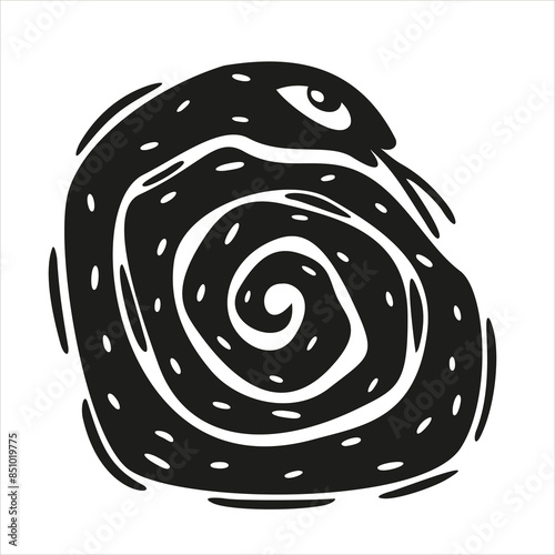Snake curled up in a ball. Vector isolated black and white illustration