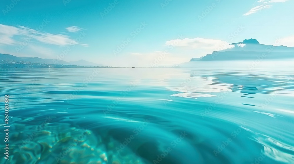 Obraz premium A lagoon with an island centered and cloudy skies overhead