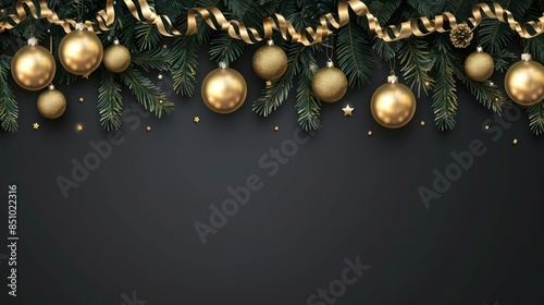 Festive header with gold baubles, stars, and pine branches on a dark background, evoking a luxurious holiday feel