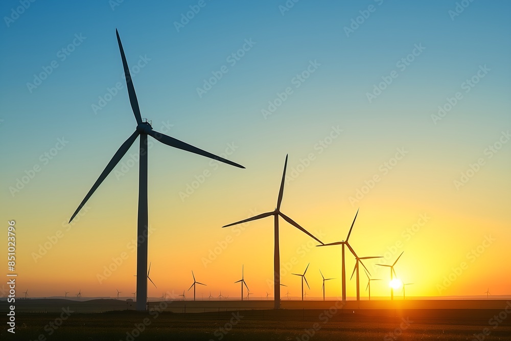 A Wind Farm At Sunset With Turbines Silhouetted Against The Sky, Sustainable Environment, Sustainable Electricity, Electric Source, Green Wind Energy A Wind Farm At Sunset With Turbines Silhouetted Against The Sky, Sustainable Environment, Sustainable Electricity, Electric Source, Green Wind Energy