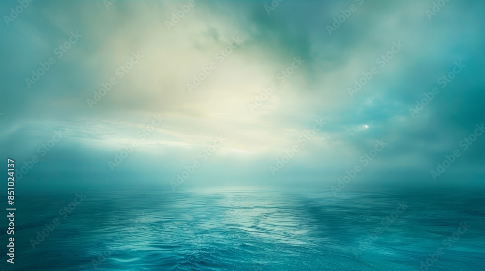 Fototapeta premium Teal and azure with mist reminiscent of a tranquil ocean horizon at dawn