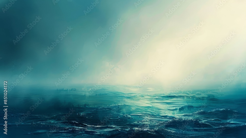 Fototapeta premium Teal and azure blend with mist suggesting ocean horizon at dawn
