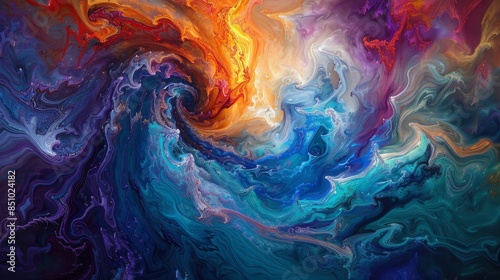Swirling vibrant colors evoke sunlight's playful dance on ocean's surface