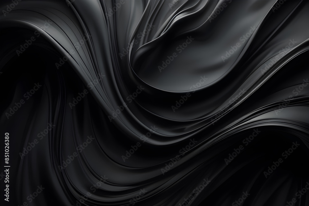 Luxurious black silk fabric with elegant waves, perfect for sophisticated backgrounds and designs Luxurious black silk fabric with elegant waves, perfect for sophisticated backgrounds and designs