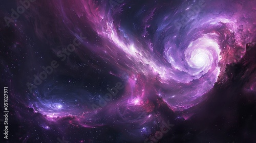 Galaxies in magenta hues with light tendrils evoke the cosmos