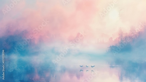 Soft pastels and dreamy haze evoke tranquil otherworldly realm photo